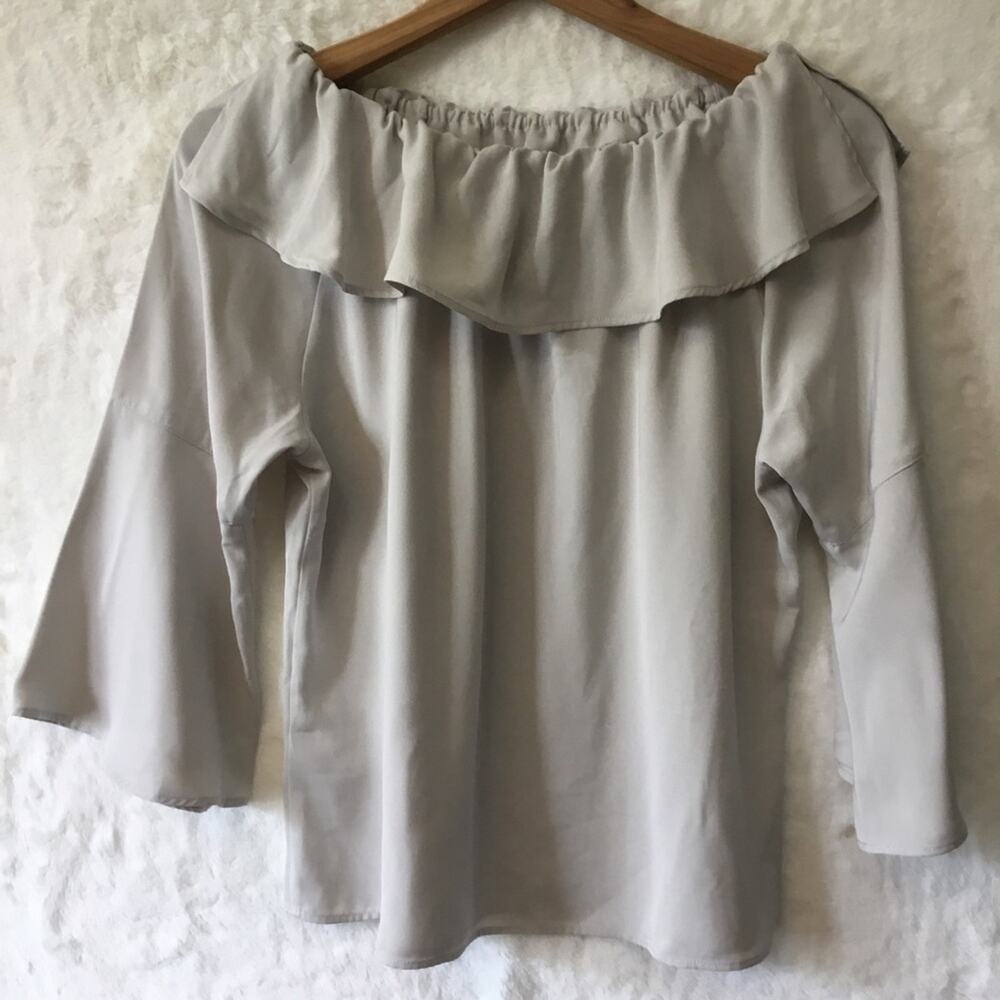 Archives Light Gray Off-Shoulder Long-Sleeve Top